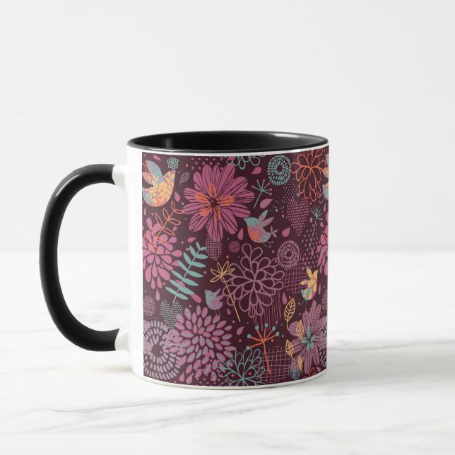 Abstract floral pattern with birds mug (Left)