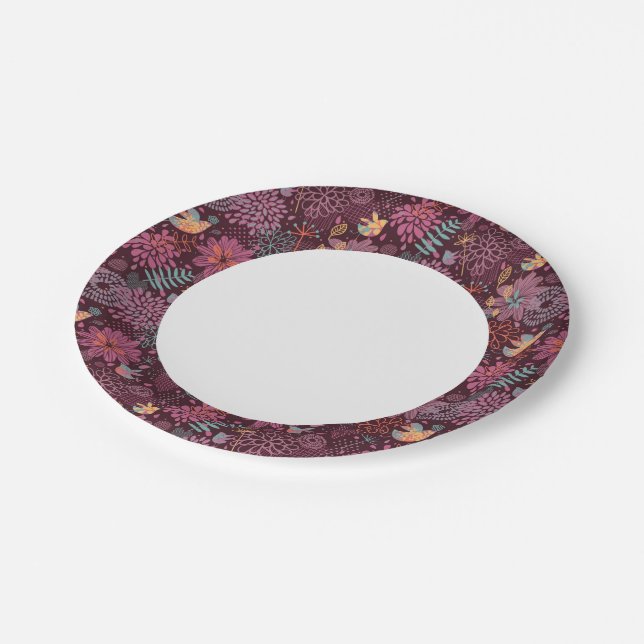 Abstract floral pattern with birds paper plate (Angled)