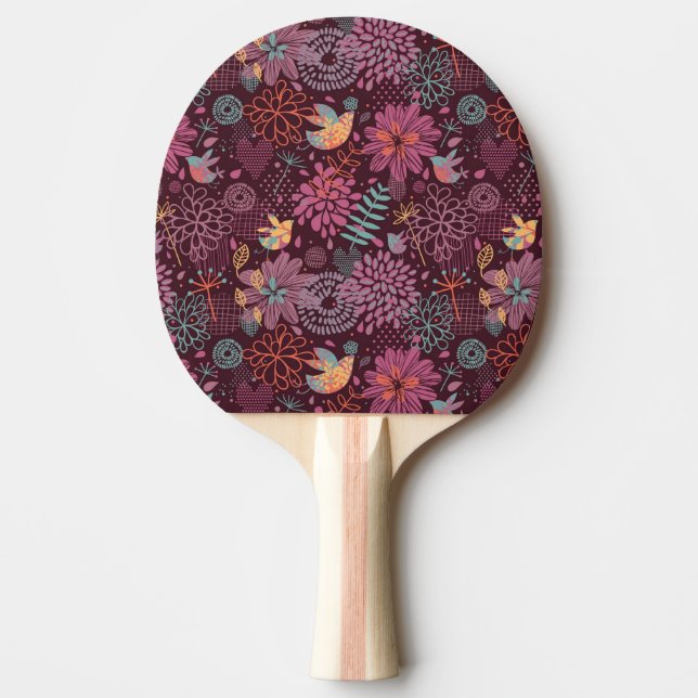 Abstract floral pattern with birds ping pong paddle (Front)