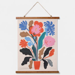 Abstract Floral Plant Pot Boho Illustration Hanging Tapestry
