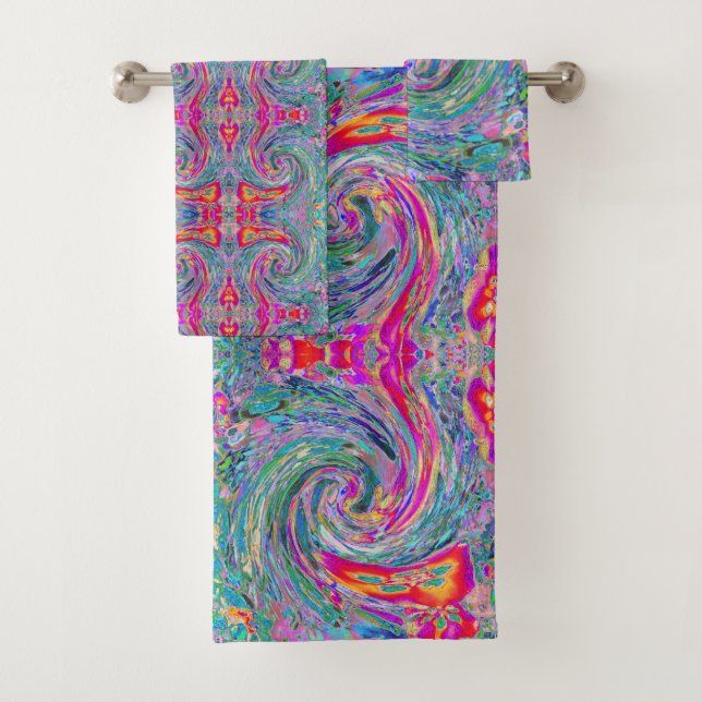 Abstract Floral Psychedelic Rainbow Waves of Colou Bath Towel Set (Insitu)