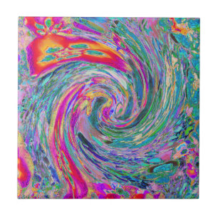 Abstract Floral Psychedelic Rainbow Waves of Colou Ceramic Tile