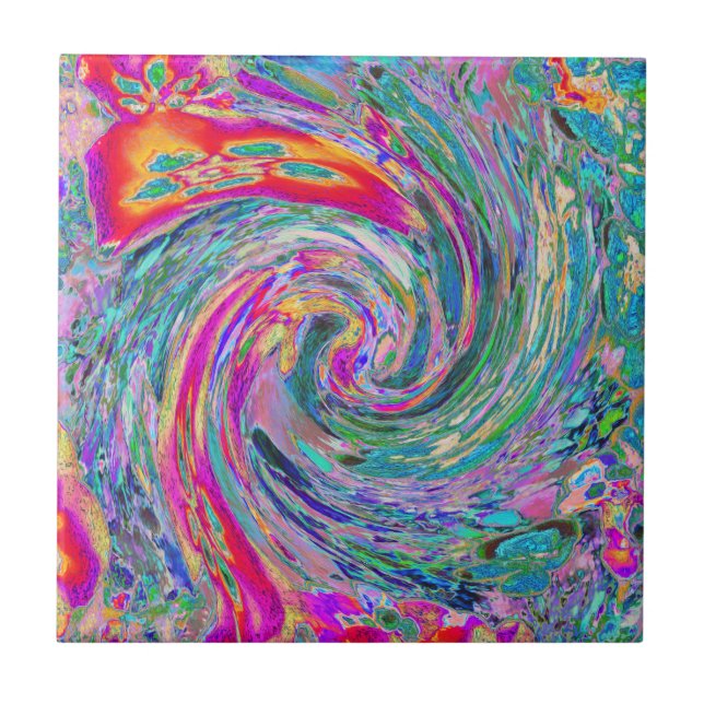 Abstract Floral Psychedelic Rainbow Waves of Colou Ceramic Tile (Front)