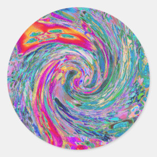 Abstract Floral Psychedelic Rainbow Waves of Colou Classic Round Sticker