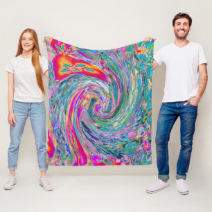 Abstract Floral Psychedelic Rainbow Waves of Colou Fleece Blanket