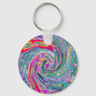 Abstract Floral Psychedelic Rainbow Waves of Colou Key Ring