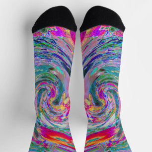 Abstract Floral Psychedelic Rainbow Waves of Colou Socks