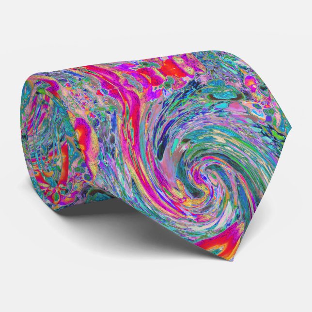 Abstract Floral Psychedelic Rainbow Waves of Colou Tie (Rolled)