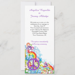 Abstract Floral Purple Peace Sign Post Wedding Invitation