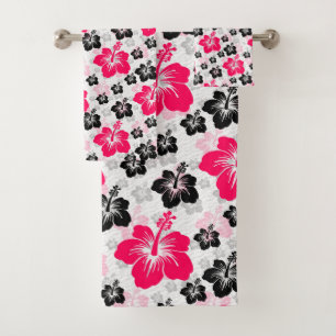 Abstract Floral Red Black White Bath Towel Set