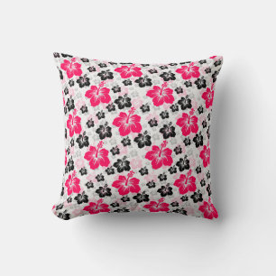 Abstract Floral Red Black White Cushion