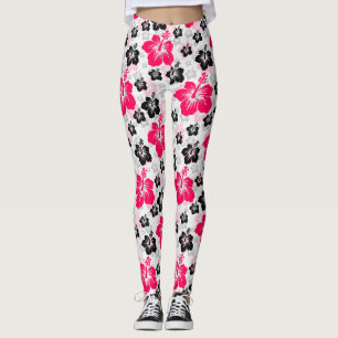 Abstract Floral Red Black White Leggings