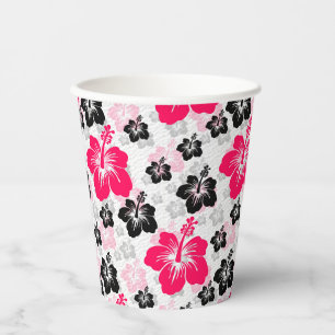 Abstract Floral Red Black White Paper Cups