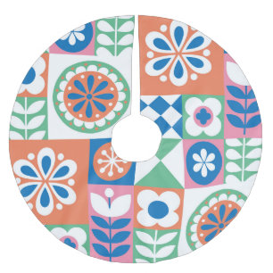 Abstract Floral, Scandinavian Folk Design. Brushed Polyester Tree Skirt