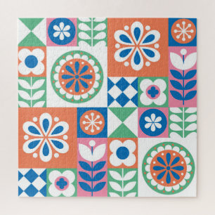 Abstract Floral, Scandinavian Folk Design. Jigsaw Puzzle