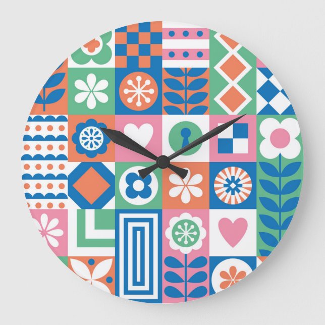 Abstract Floral: Scandinavian Folk Design. Large Clock (Front)