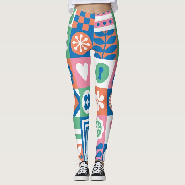 Abstract Floral: Scandinavian Folk Design. Leggings (Front)