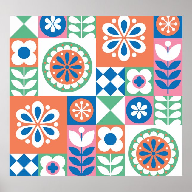 Abstract Floral, Scandinavian Folk Design. Poster (Front)