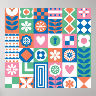 Abstract Floral: Scandinavian Folk Design. Poster