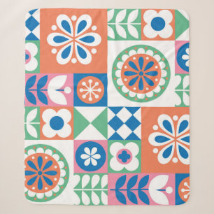 Abstract Floral, Scandinavian Folk Design. Sherpa Blanket