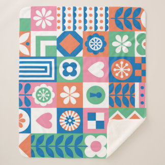 Abstract Floral: Scandinavian Folk Design. Sherpa Blanket