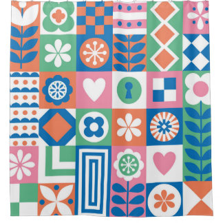 Abstract Floral: Scandinavian Folk Design. Shower Curtain