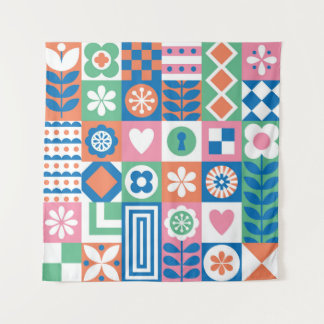 Abstract Floral: Scandinavian Folk Design. Tapestry