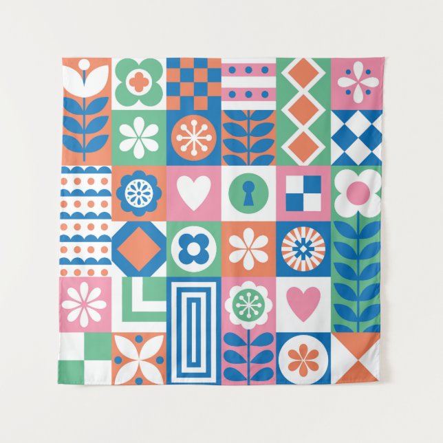 Abstract Floral: Scandinavian Folk Design. Tapestry (Front)