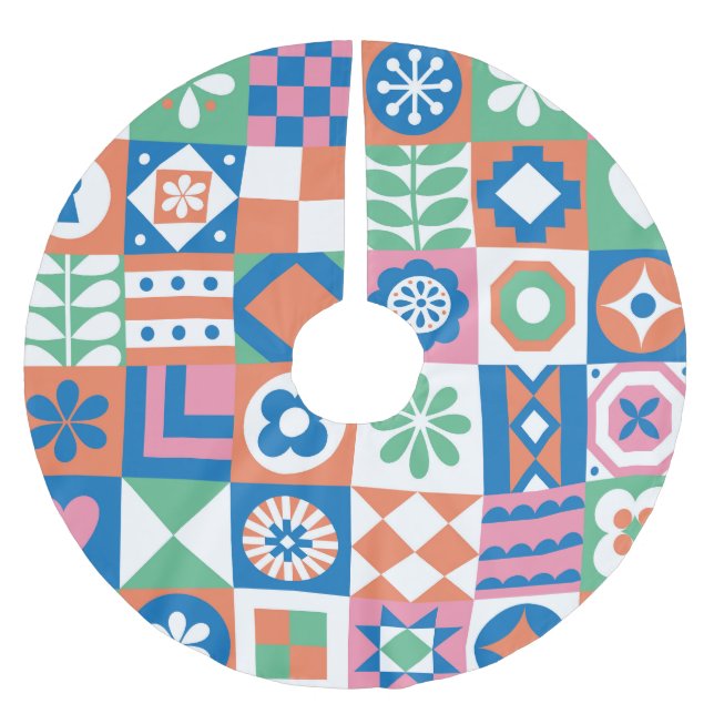 Abstract Floral Scandinavian Folk Pattern Brushed Polyester Tree Skirt (Front)