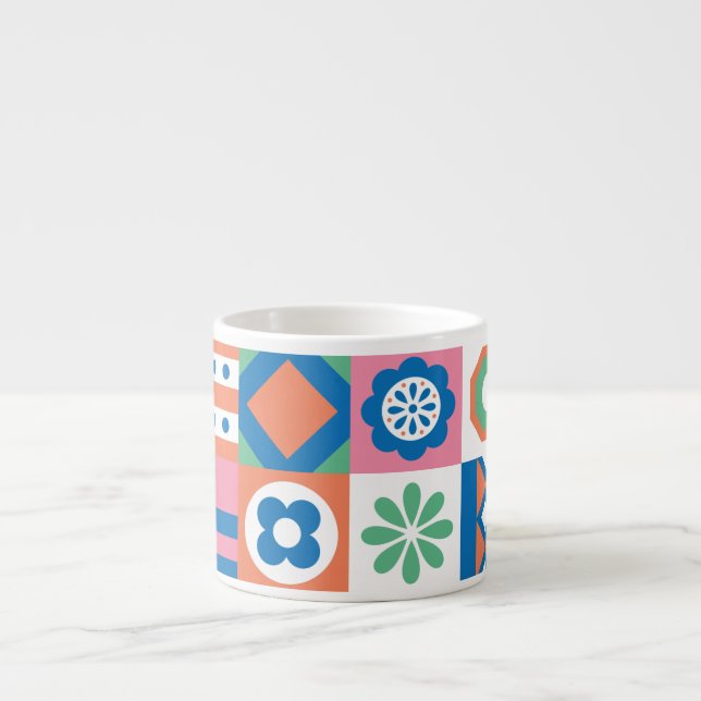 Abstract Floral Scandinavian Folk Pattern Espresso Cup (Front)
