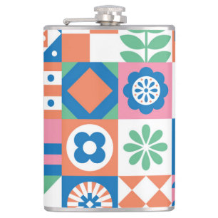 Abstract Floral Scandinavian Folk Pattern Hip Flask