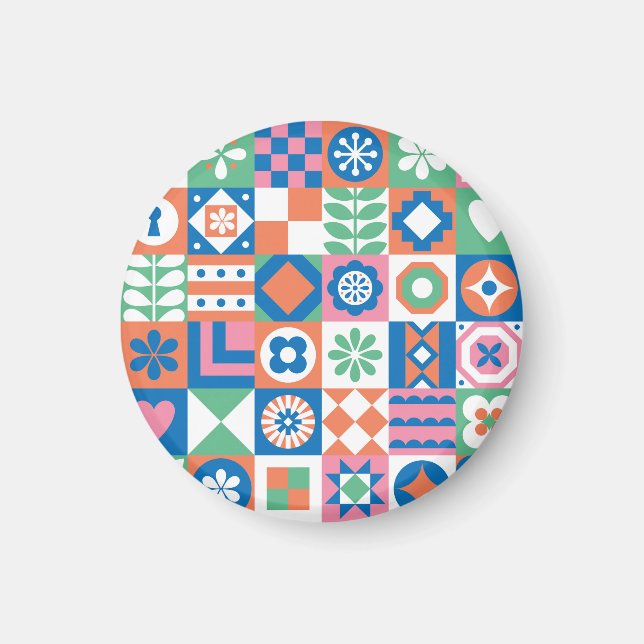 Abstract Floral Scandinavian Folk Pattern Magnet (Front)