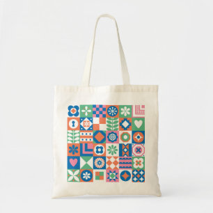 Abstract Floral Scandinavian Folk Pattern Tote Bag