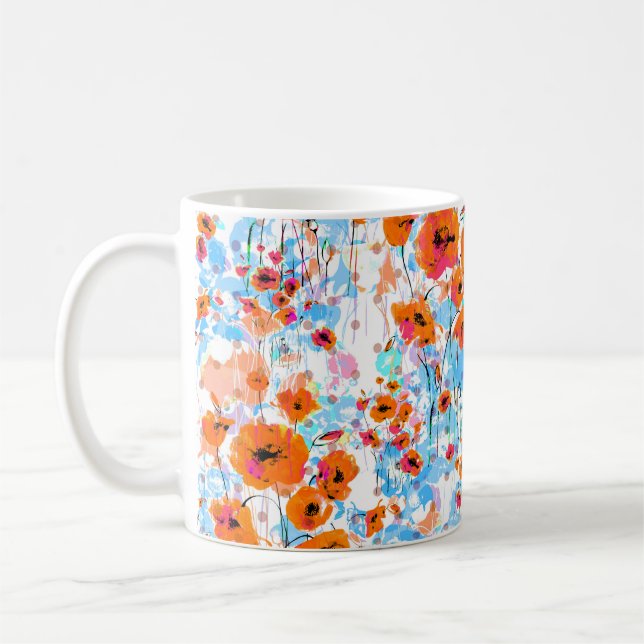 Abstract floral seamless pattern painted by brush  coffee mug (Left)