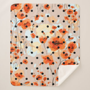 Abstract floral seamless pattern with field poppie sherpa blanket