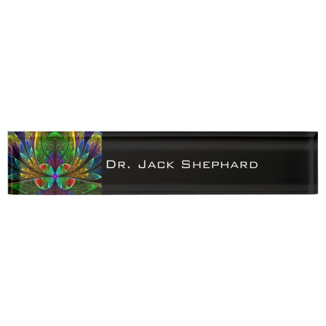Abstract Floral Stained Glass Pattern Nameplate (Front)