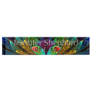 Abstract Floral Stained Glass Pattern Nameplate