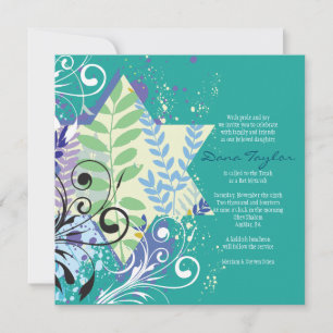 ABSTRACT FLORAL STAR Bat Mitzvah Invitation