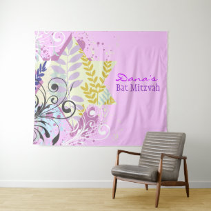 ABSTRACT FLORAL STAR Bat Mitzvah Photo Op Backdrop Tapestry