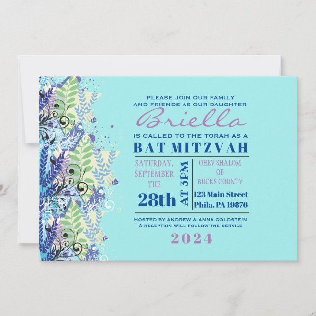 ABSTRACT FLORAL STAR Turquoise Invitation (Front)