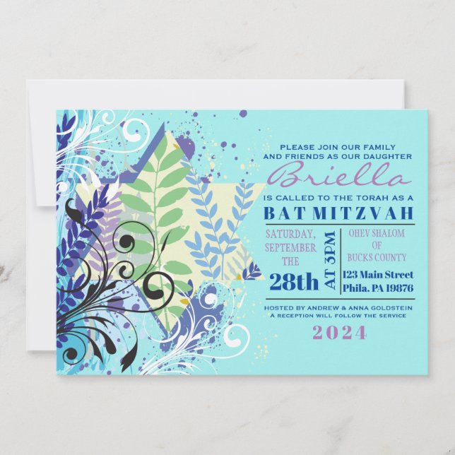 ABSTRACT FLORAL STAR Turquoise Invitation (Front)