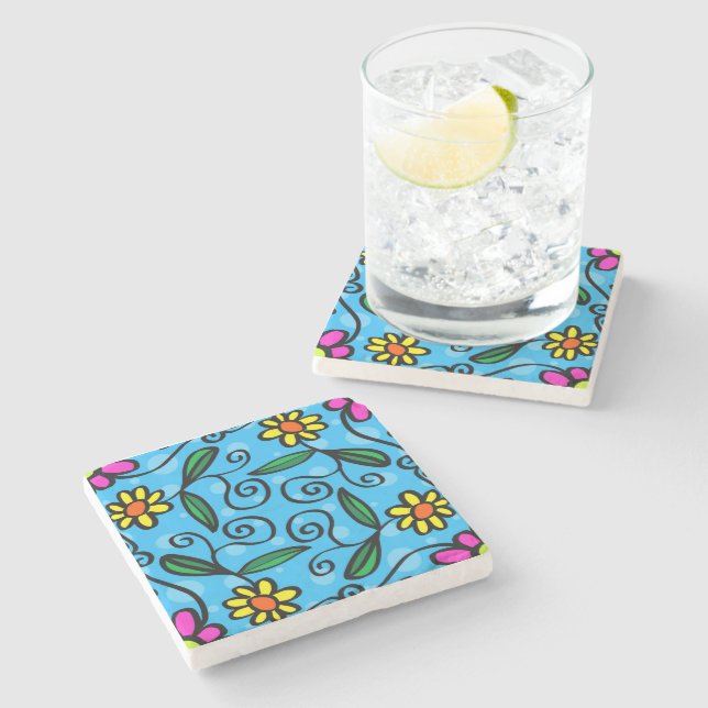 Abstract Floral Stone Coaster (Side)
