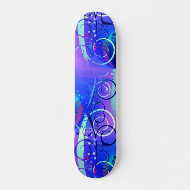 Abstract Floral Swirl Blue Purple Girly Gifts Skateboard (Front)