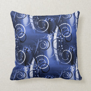 Abstract Floral Swirl Indigo Blue Girly Gifts Cushion