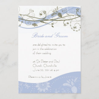 Abstract floral & swirl invitation - blue & brown