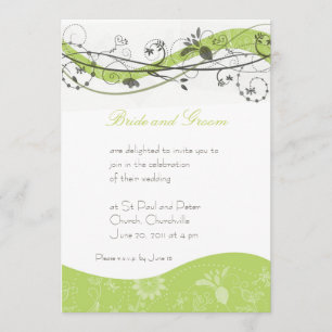 Abstract floral & swirl invitation - green & brown