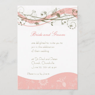 Abstract floral & swirl invitation - pink & brown