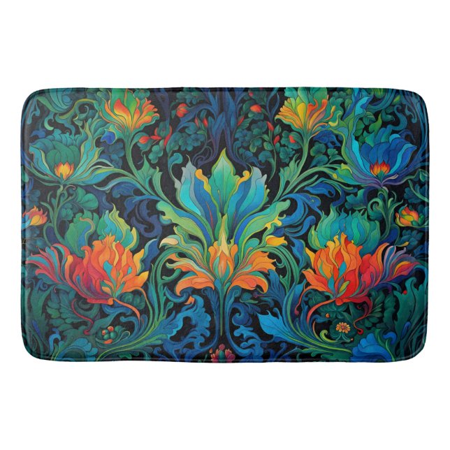 Abstract Floral Swirl Tapestry Bold Vivid Colourfu Bath Mat (Front)