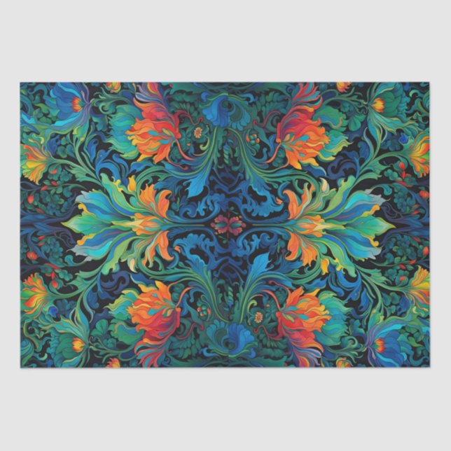 Abstract Floral Swirl Tapestry Bold Vivid Colourfu Tissue Paper (Front)