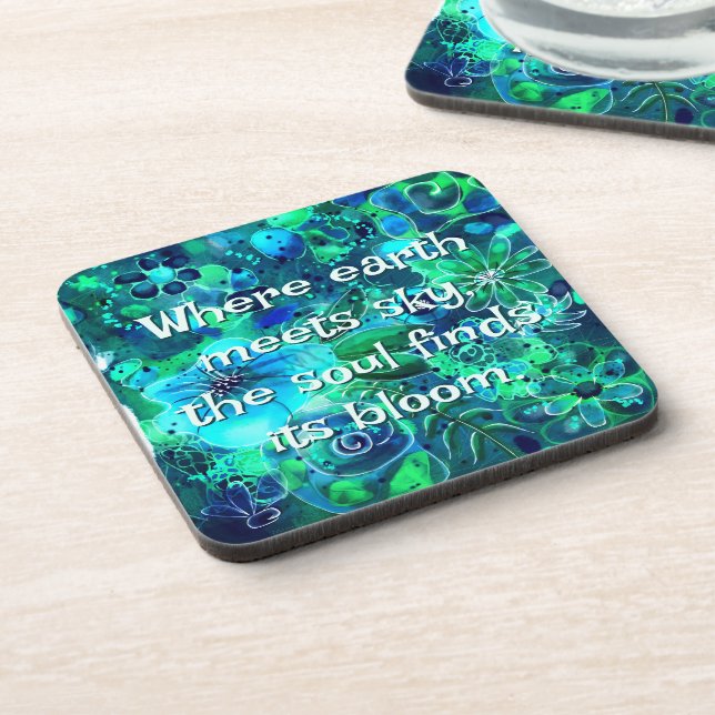 Abstract Floral Teal Blue Green Personalised Coaster (Left Side)